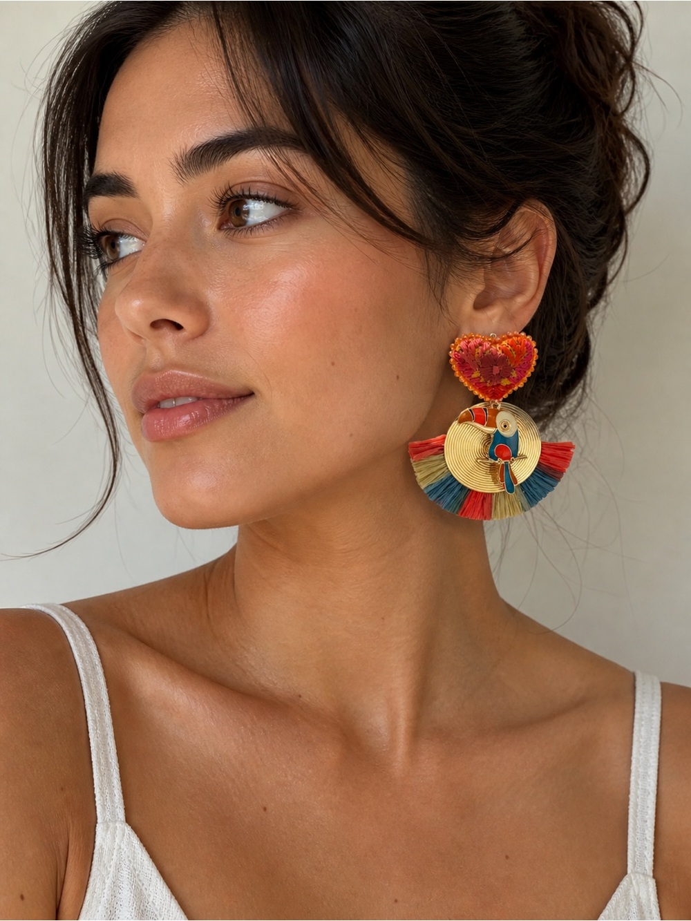 Multicolor Heart Tassel Statement Earrings